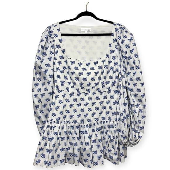 Caroline Constas Blue and White Julian Mini Dress Puffy Sleeves Women’s Size L - Picture 6 of 10